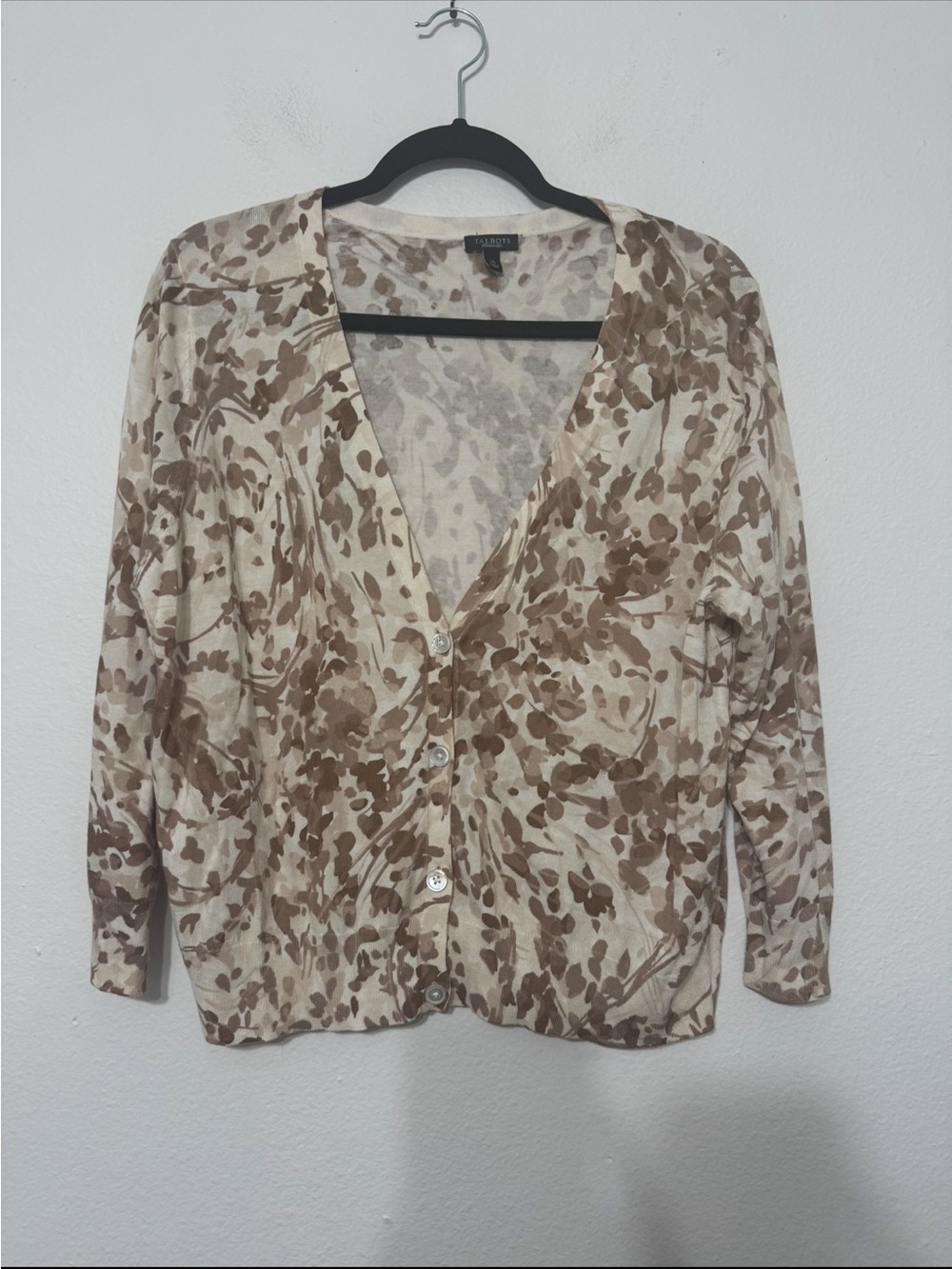 Talbots Cardigan With Brown Floral Pattern Size XL NWOT